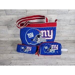 New York Giants NFL Womens Quilted 3 Bag Set Wallet Clutch Purse Football Tote